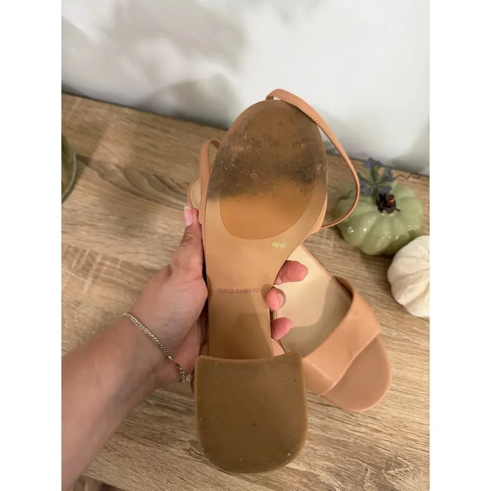 Vince Camuto Pendreya Stap Tan Platform Mid Heel Sandal Size 9